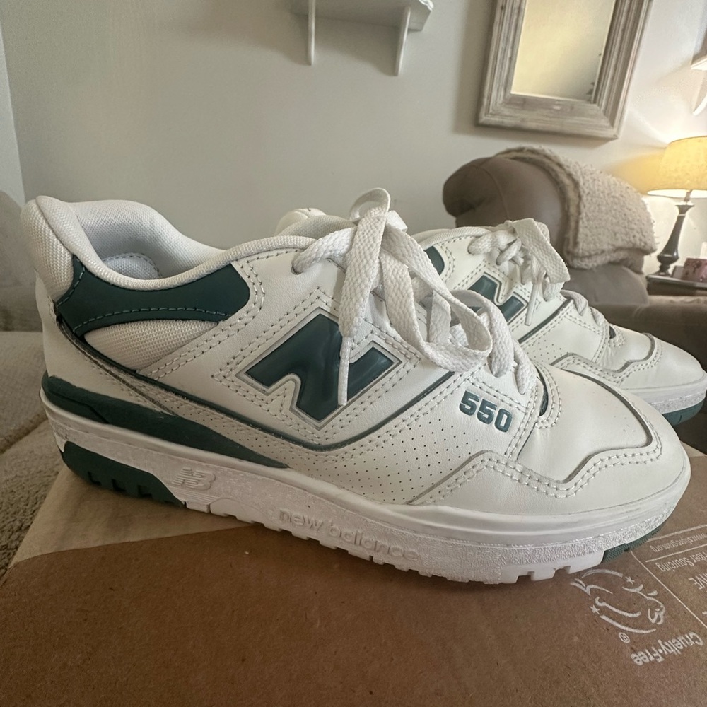 New Balance 550 White and Green Sneakers